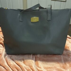 Joy Mangano Gray Leather Tote with Bonus wristlet
